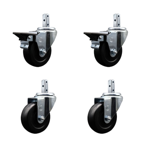 Service Caster 3.5'' Hard Rubber Wheel Swivel 7/8'' Square Stem Caster Set 2 Brakes, 4PK SCC-SQ20S3514-HRS-PLB-78-2-S-2 - main